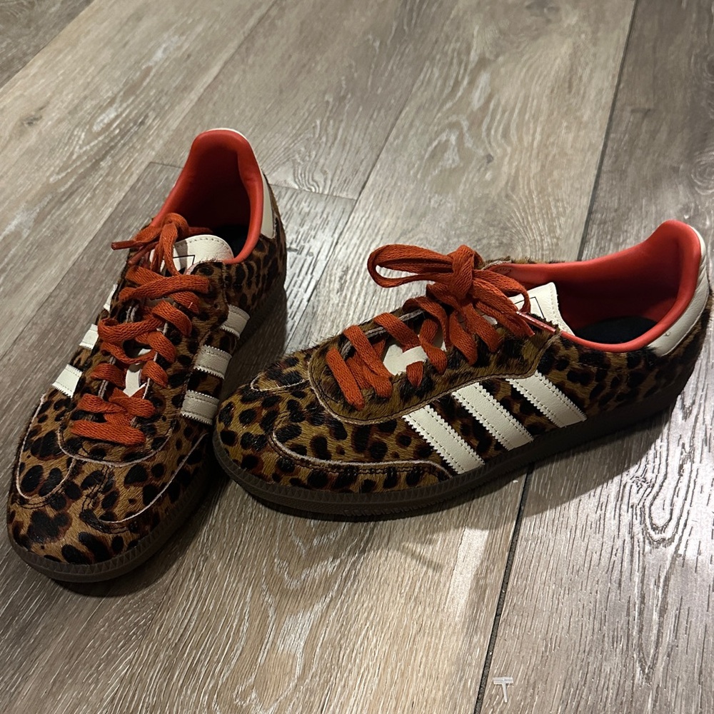 adidas Leopard Print Sneakers with Orange Laces